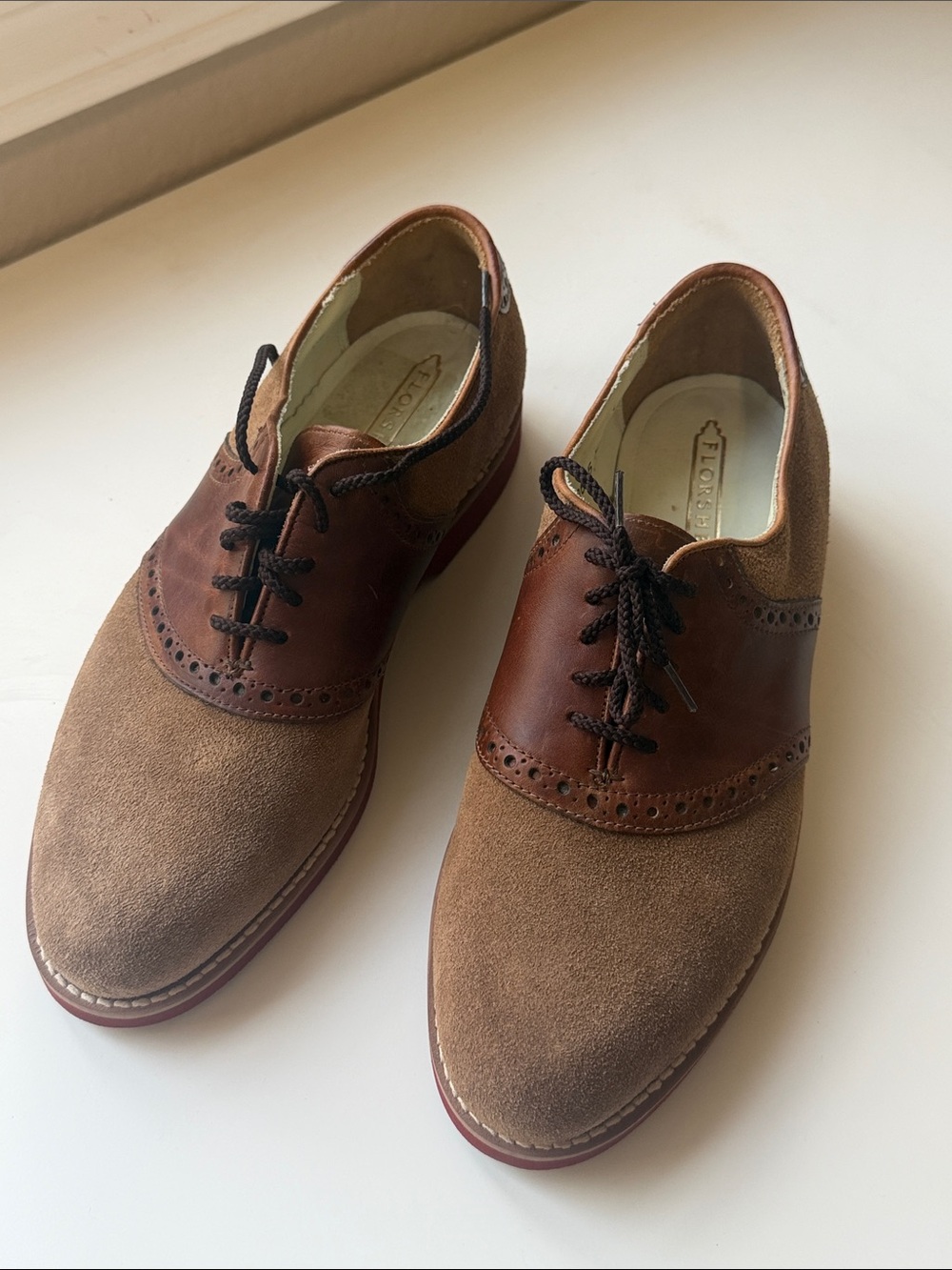 Vintage Florsheim Blue Label Saddle Oxford Two-Tone Suede Leather Shoes 8D Men’s